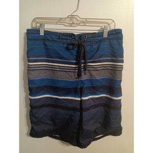 Ocean Pacific Board Shorts Mens Medium 32 34 Blue Striped Drawstring Lined